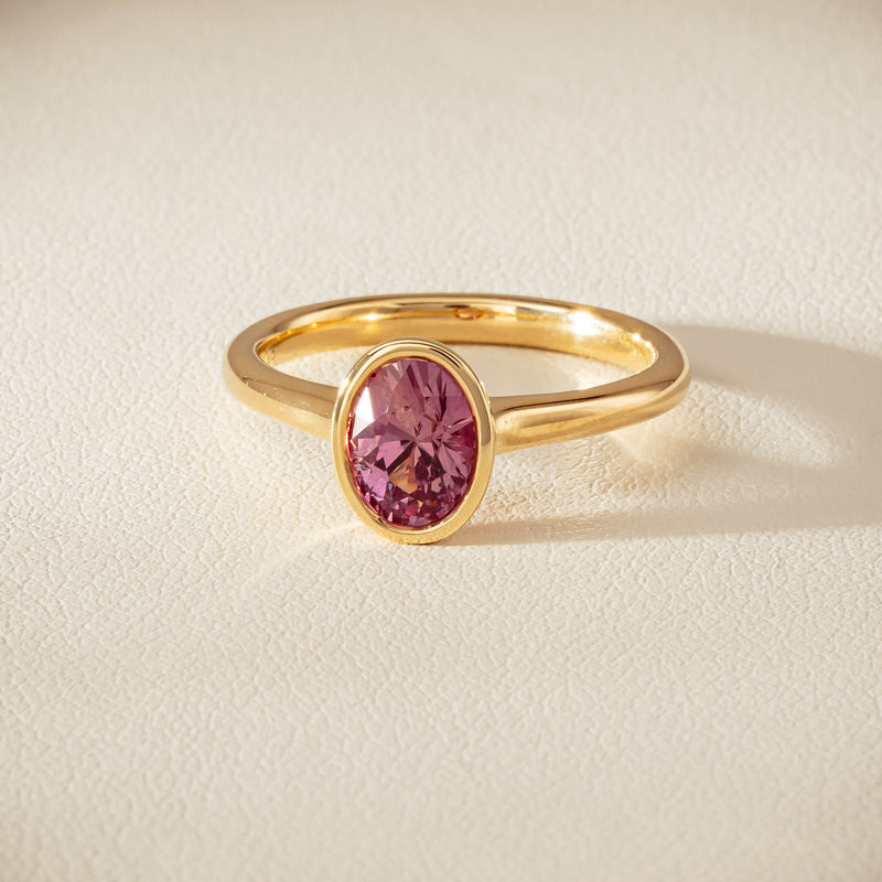9ct Yellow Gold Pink Tourmaline Rubover Set Ring - Ring - Walker & Hall