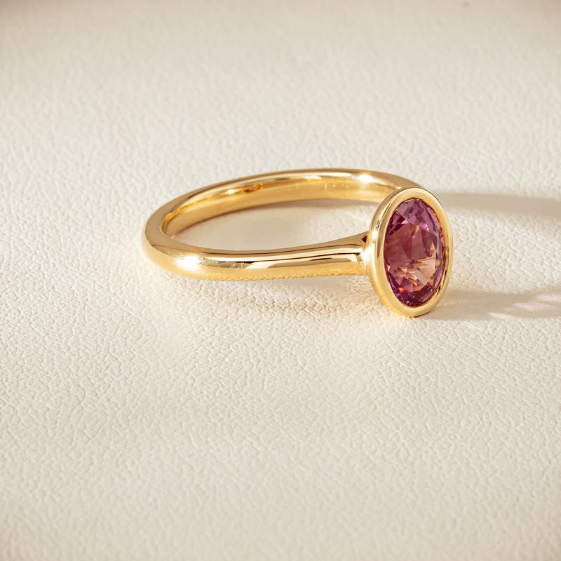 9ct Yellow Gold Pink Tourmaline Rubover Set Ring - Ring - Walker & Hall