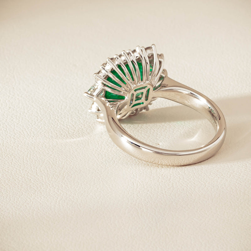 18ct White Gold 3.41ct Emerald & Diamond Cluster Ring - Ring - Walker & Hall