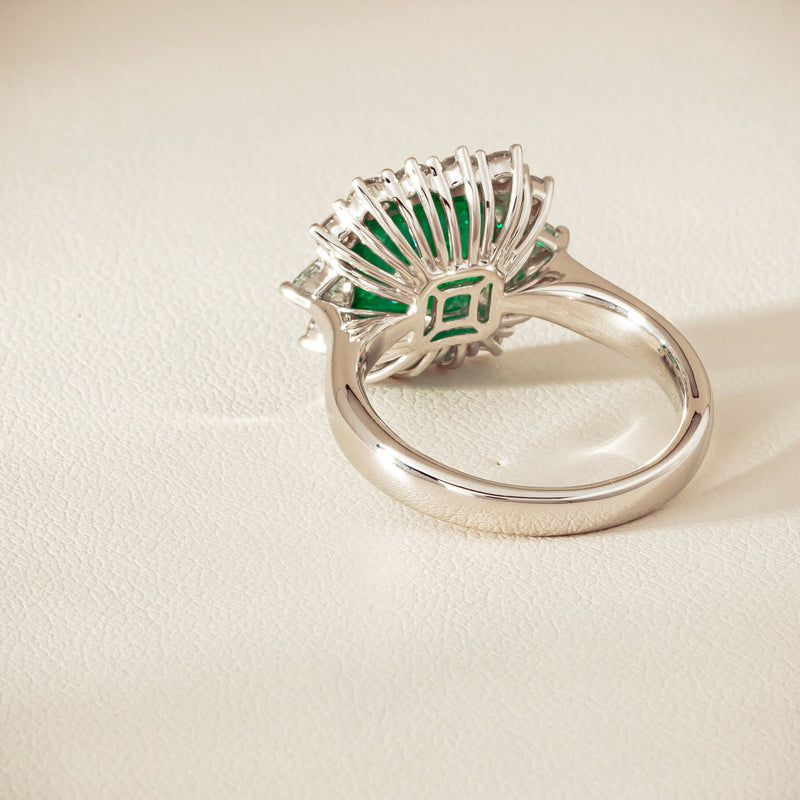 18ct White Gold 3.41ct Emerald & Diamond Cluster Ring - Ring - Walker & Hall