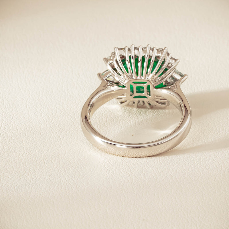 18ct White Gold 3.41ct Emerald & Diamond Cluster Ring - Ring - Walker & Hall