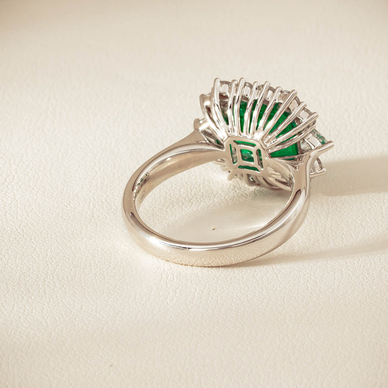 18ct White Gold 3.41ct Emerald & Diamond Cluster Ring - Ring - Walker & Hall