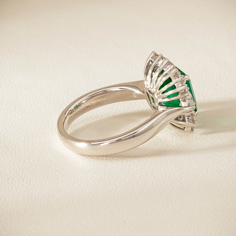 18ct White Gold 3.41ct Emerald & Diamond Cluster Ring - Ring - Walker & Hall