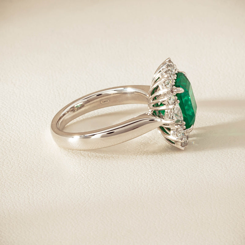 18ct White Gold 3.41ct Emerald & Diamond Cluster Ring - Ring - Walker & Hall