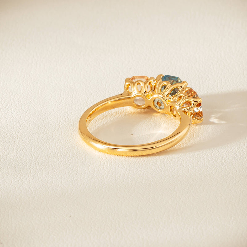 18ct Yellow Gold Aquamarine & Morganite Three Stone Octavia Ring - Ring - Walker & Hall
