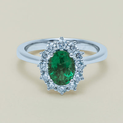 18ct White Gold 1.10ct Emerald & Diamond Belle Ring - Ring - Walker & Hall
