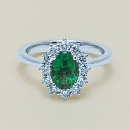 18ct White Gold 1.10ct Emerald & Diamond Belle Ring - Ring - Walker & Hall