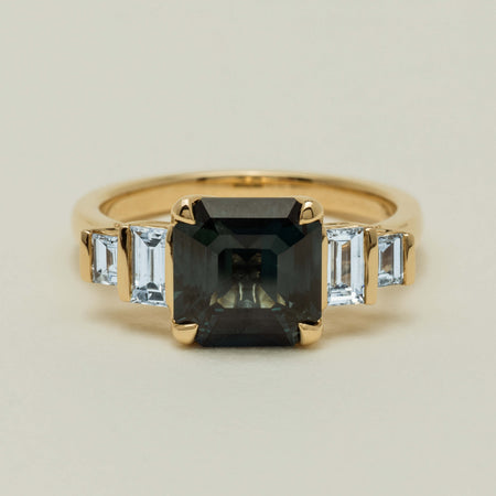 18ct Yellow Gold 3.06ct Teal Sapphire & Diamond Daphne Ring - Ring - Walker & Hall