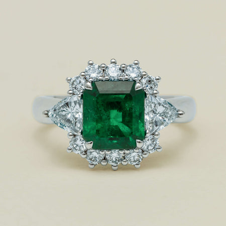 Platinum 2.10ct Emerald & Diamond Cluster Ring - Ring - Walker & Hall