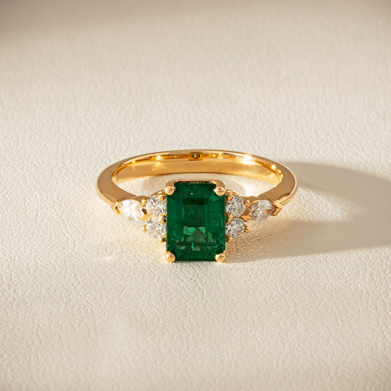 18ct Yellow Gold 1.63ct Emerald & Diamond Oriana Ring - Ring - Walker & Hall