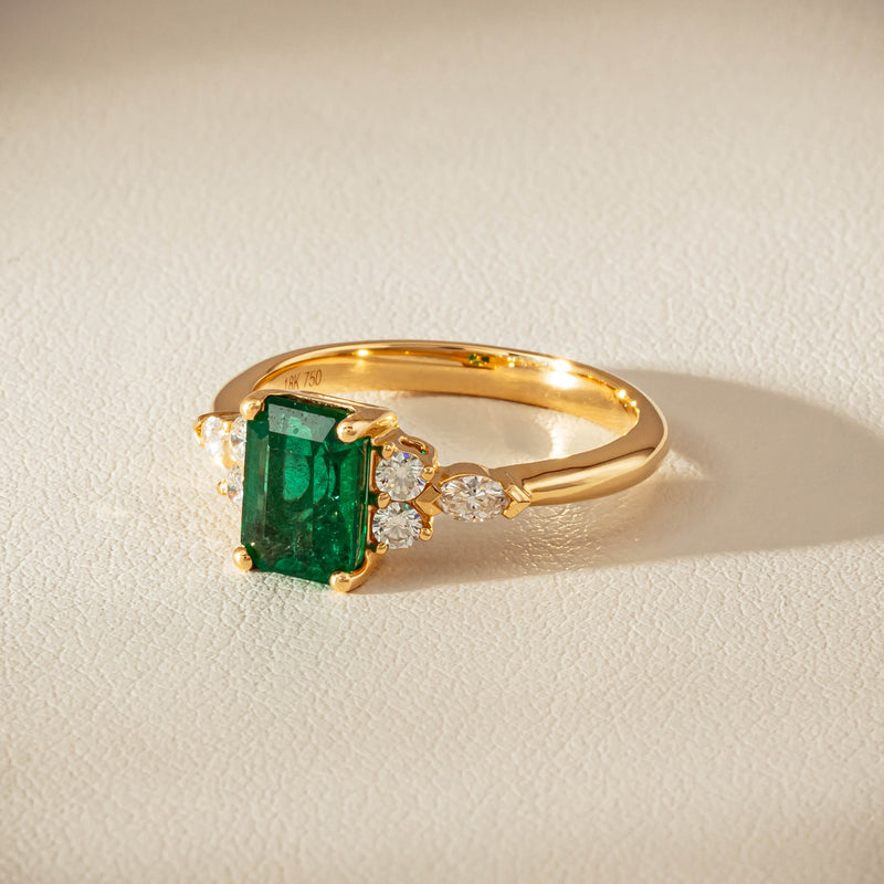 18ct Yellow Gold 1.63ct Emerald & Diamond Oriana Ring - Ring - Walker & Hall