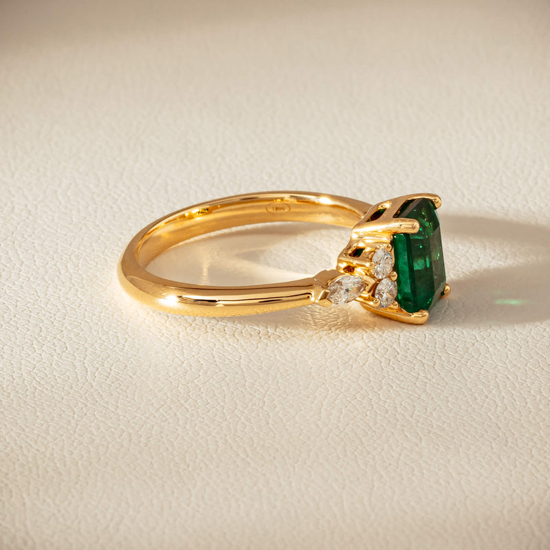 18ct Yellow Gold 1.63ct Emerald & Diamond Oriana Ring - Ring - Walker & Hall