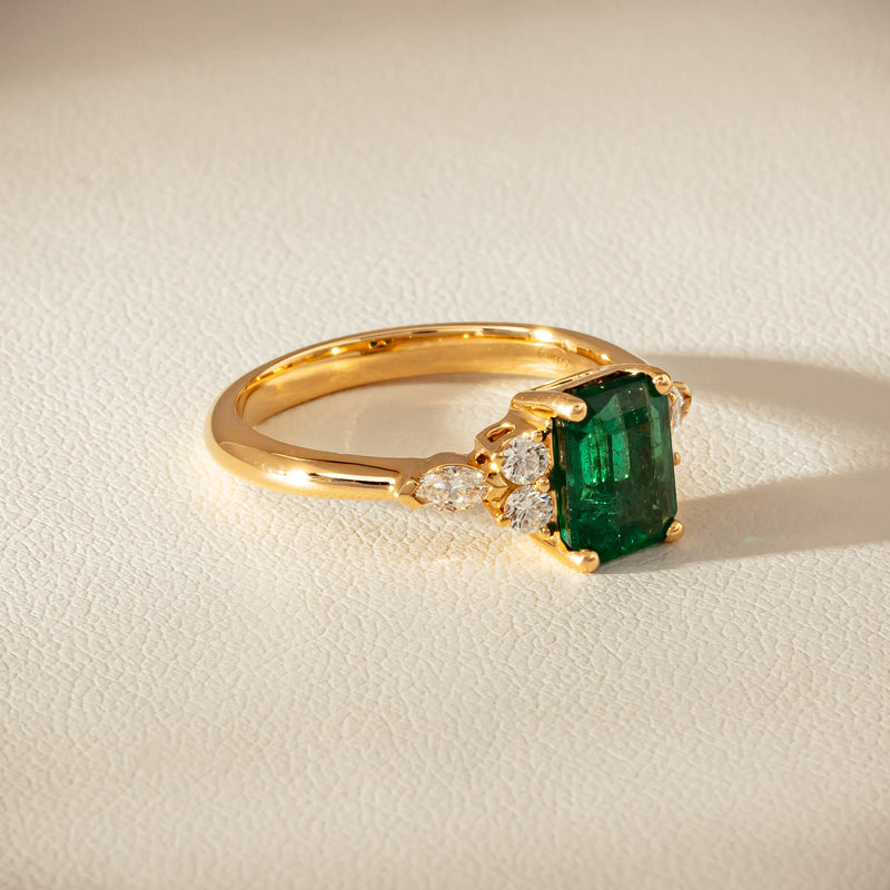 18ct Yellow Gold 1.63ct Emerald & Diamond Oriana Ring - Ring - Walker & Hall