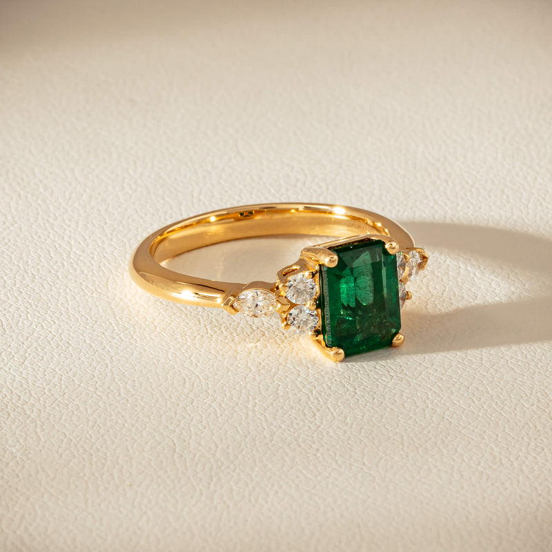18ct Yellow Gold 1.63ct Emerald & Diamond Oriana Ring - Ring - Walker & Hall