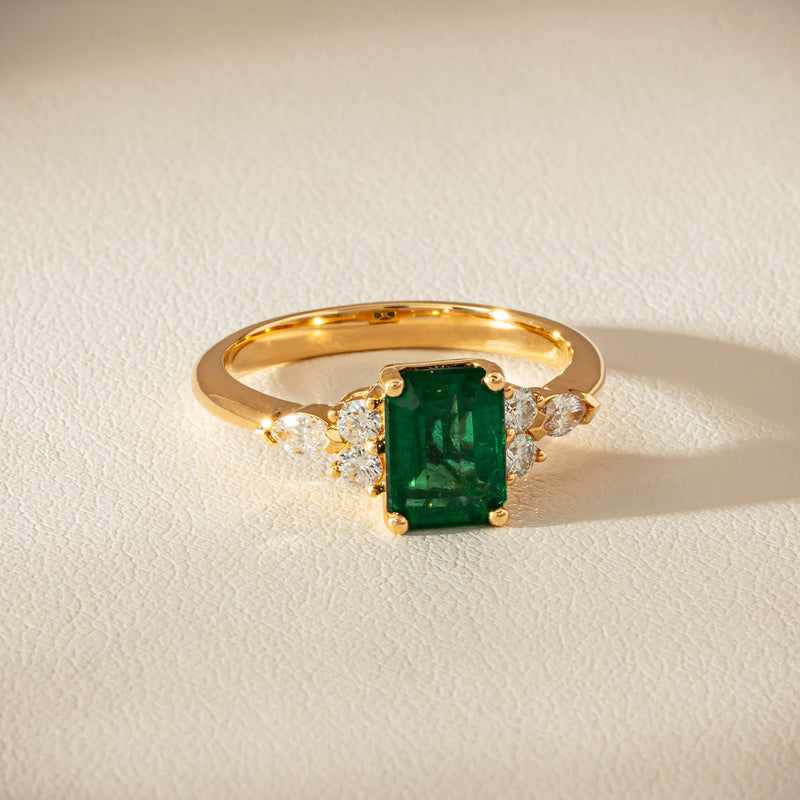 18ct Yellow Gold 1.63ct Emerald & Diamond Oriana Ring - Ring - Walker & Hall