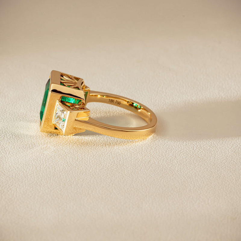 18ct Yellow Gold 5.07ct Emerald & Princess-Cut Diamond Ring - Ring - Walker & Hall