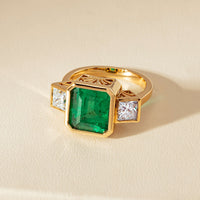 18ct Yellow Gold 5.07ct Emerald & Princess-Cut Diamond Ring - Ring - Walker & Hall