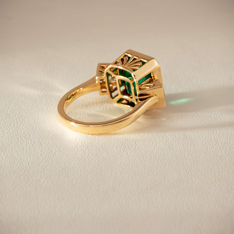 18ct Yellow Gold 5.07ct Emerald & Princess-Cut Diamond Ring - Ring - Walker & Hall