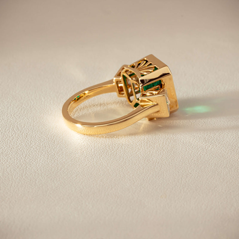 18ct Yellow Gold 5.07ct Emerald & Princess-Cut Diamond Ring - Ring - Walker & Hall