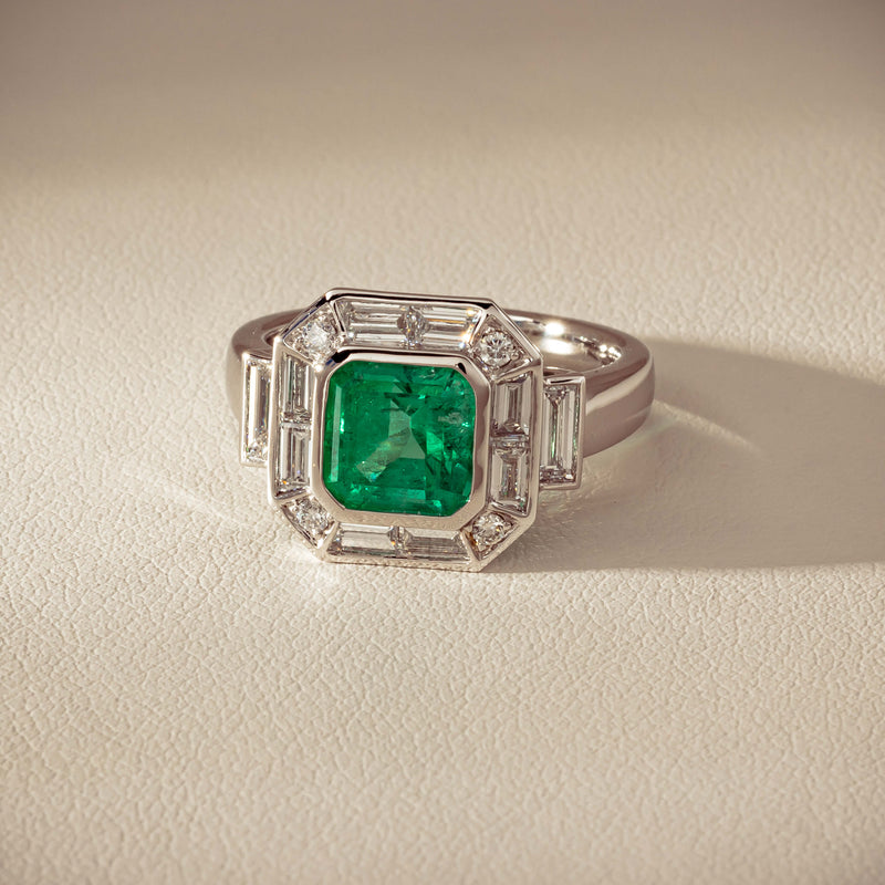 Platinum 2.32ct Emerald & Diamond Magritte Ring - Ring - Walker & Hall