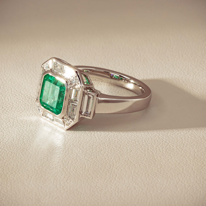 Platinum 2.32ct Emerald & Diamond Magritte Ring - Ring - Walker & Hall