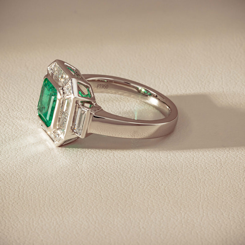 Platinum 2.32ct Emerald & Diamond Magritte Ring - Ring - Walker & Hall