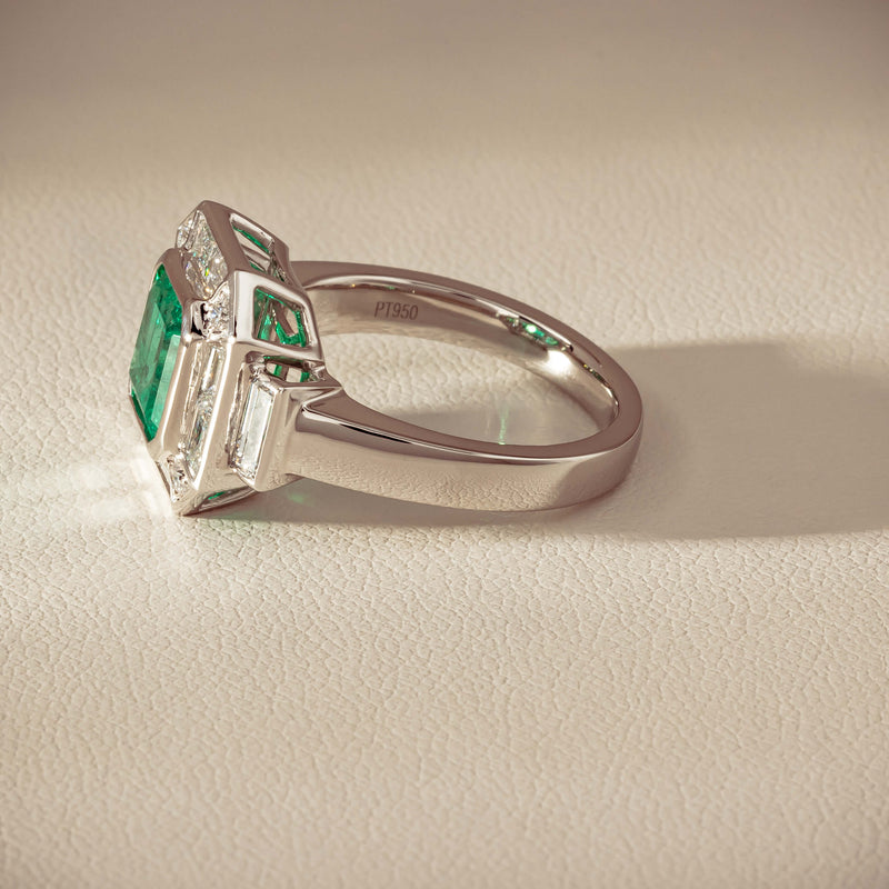 Platinum 2.32ct Emerald & Diamond Magritte Ring - Ring - Walker & Hall