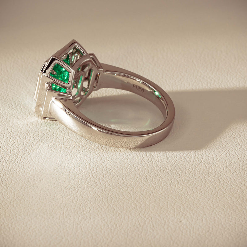 Platinum 2.32ct Emerald & Diamond Magritte Ring - Ring - Walker & Hall