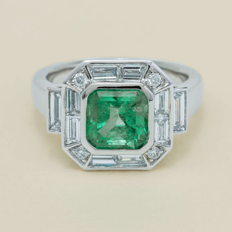 Platinum 2.32ct Emerald & Diamond Magritte Ring - Ring - Walker & Hall