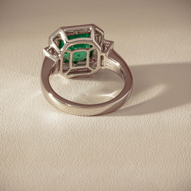 Platinum 2.32ct Emerald & Diamond Magritte Ring - Ring - Walker & Hall