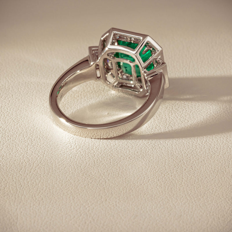 Platinum 2.32ct Emerald & Diamond Magritte Ring - Ring - Walker & Hall