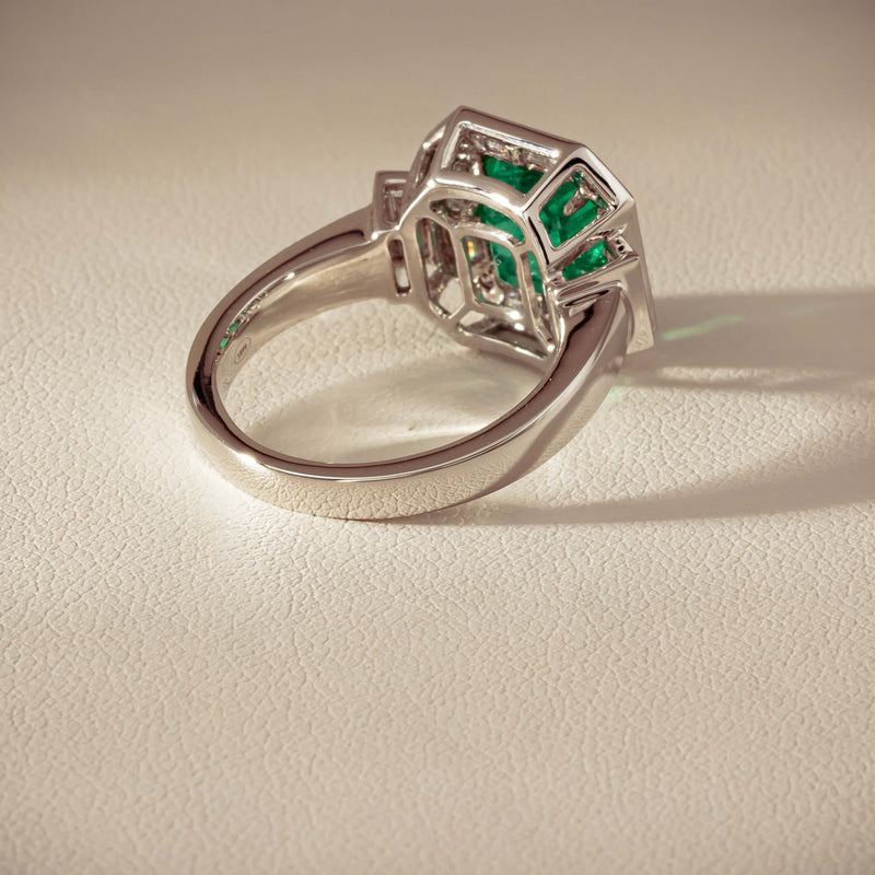 Platinum 2.32ct Emerald & Diamond Magritte Ring - Ring - Walker & Hall