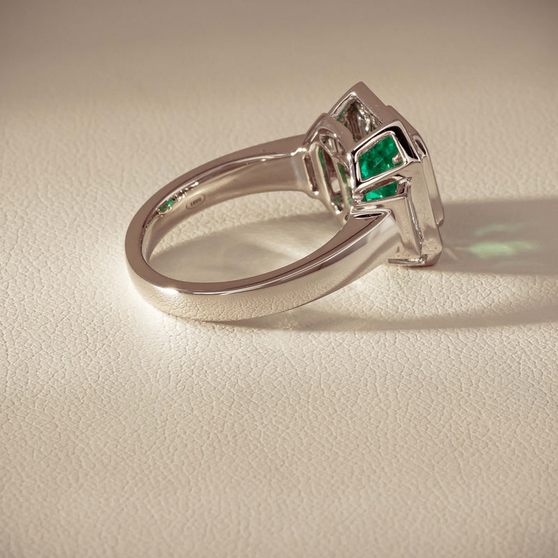 Platinum 2.32ct Emerald & Diamond Magritte Ring - Ring - Walker & Hall