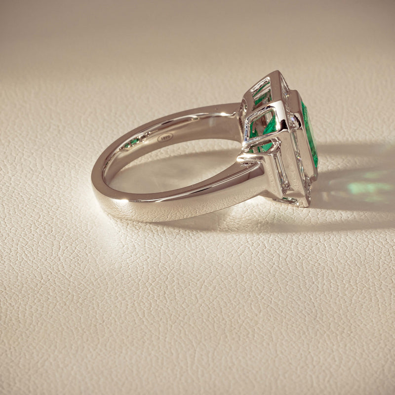 Platinum 2.32ct Emerald & Diamond Magritte Ring - Ring - Walker & Hall