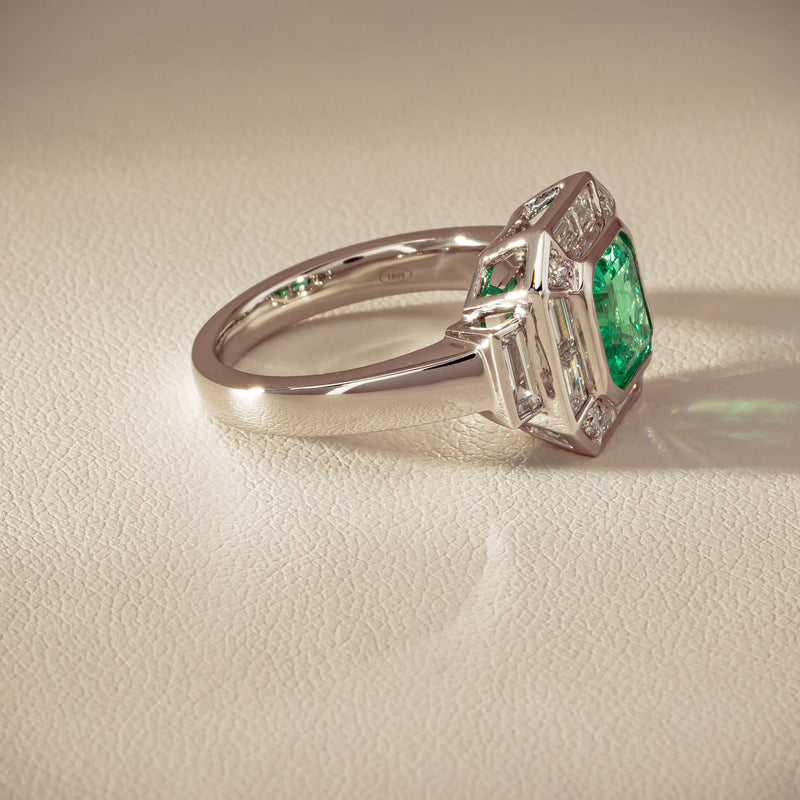 Platinum 2.32ct Emerald & Diamond Magritte Ring - Ring - Walker & Hall