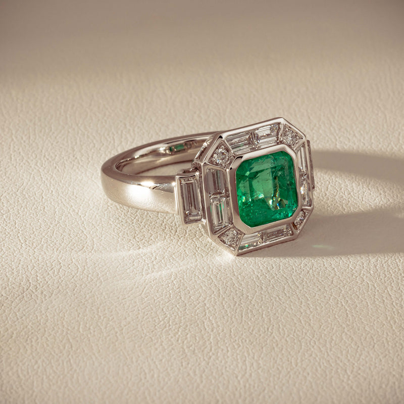 Platinum 2.32ct Emerald & Diamond Magritte Ring - Ring - Walker & Hall