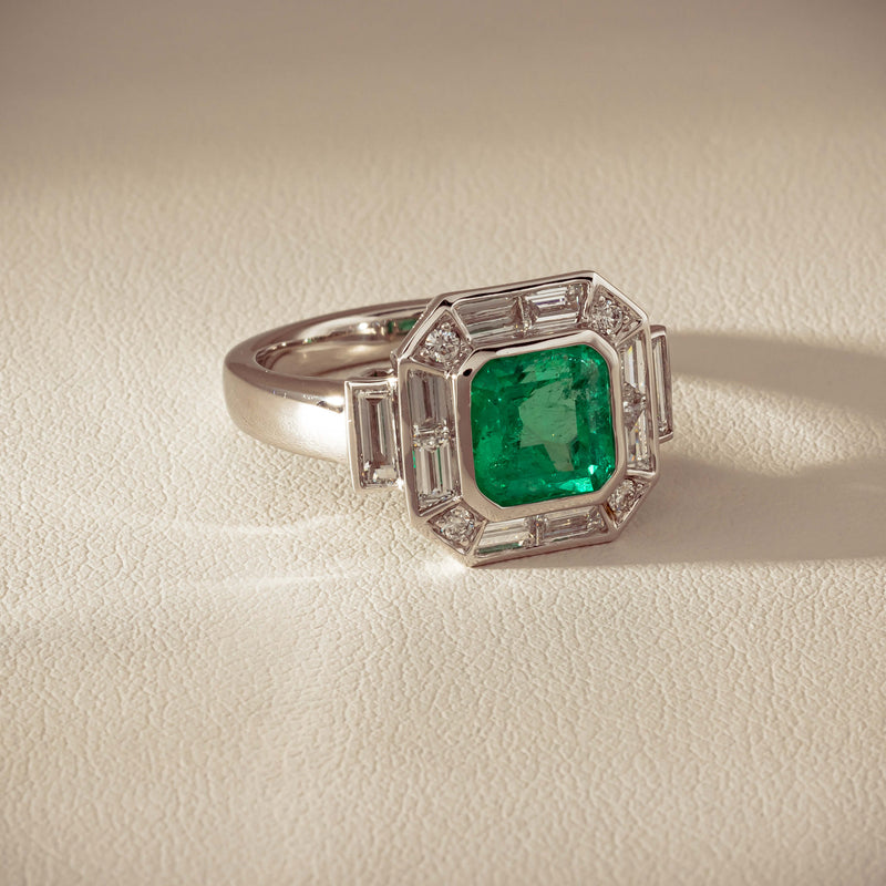 Platinum 2.32ct Emerald & Diamond Magritte Ring - Ring - Walker & Hall