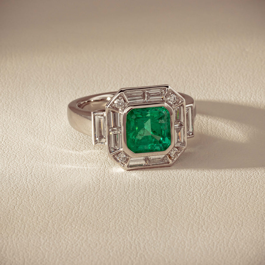 Platinum 2.32ct Emerald & Diamond Magritte Ring - Ring - Walker & Hall