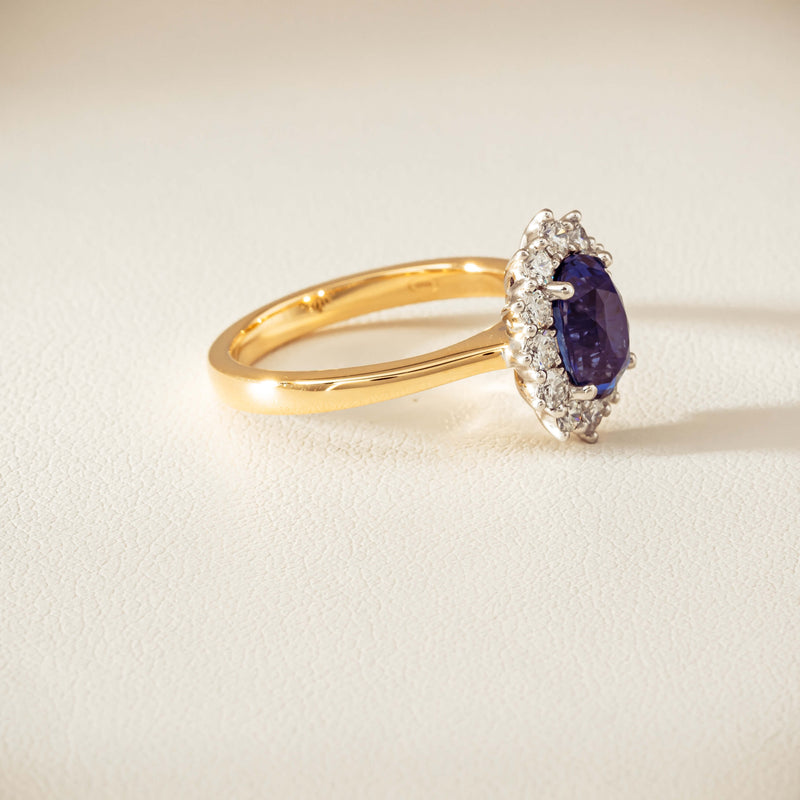 18ct Yellow Gold 2.20ct Sapphire & Diamond Belle Ring - Ring - Walker & Hall