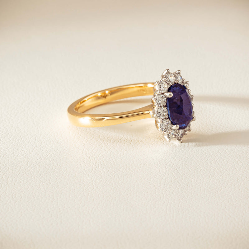 18ct Yellow Gold 2.20ct Sapphire & Diamond Belle Ring - Ring - Walker & Hall