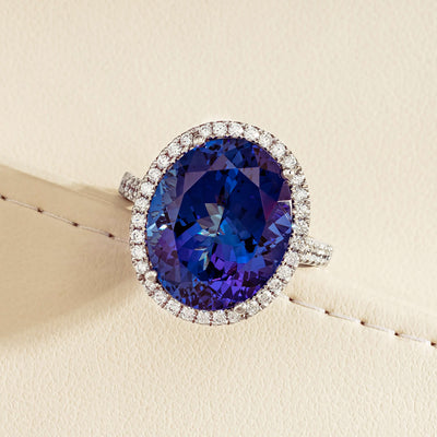 18ct White Gold 12.87ct Tanzanite & Diamond Sierra Ring - Ring - Walker & Hall