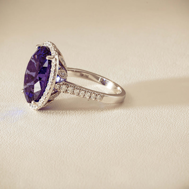 18ct White Gold 12.87ct Tanzanite & Diamond Sierra Ring - Ring - Walker & Hall