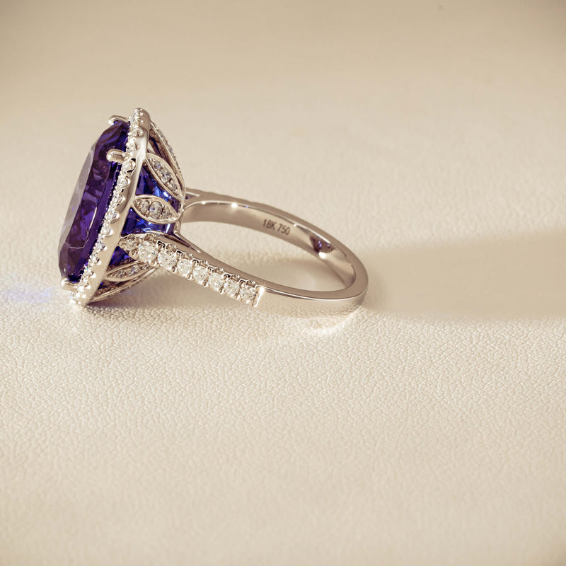 18ct White Gold 12.87ct Tanzanite & Diamond Sierra Ring - Ring - Walker & Hall