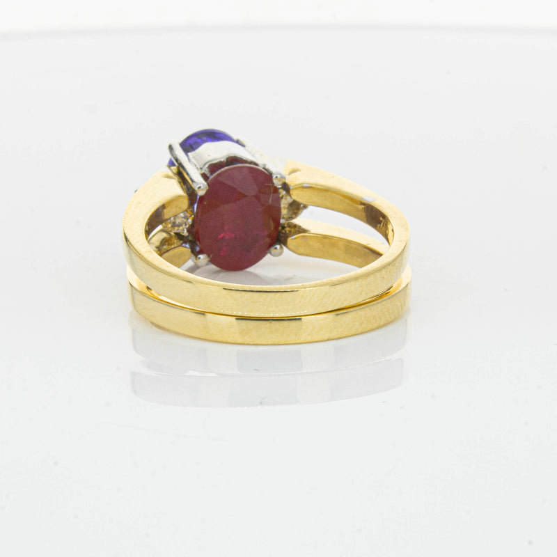 Deja Vu 18ct Yellow Gold Tanzanite, Ruby & Diamond Ring - Ring - Walker & Hall
