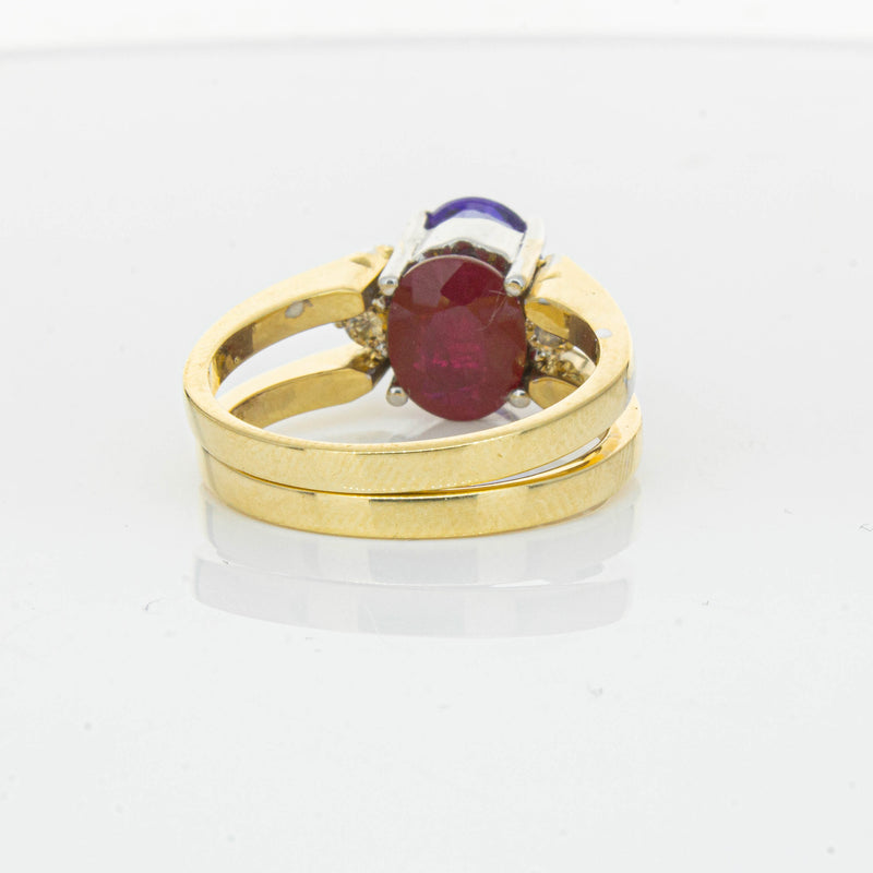 Deja Vu 18ct Yellow Gold Tanzanite, Ruby & Diamond Ring - Ring - Walker & Hall