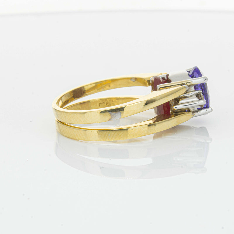 Deja Vu 18ct Yellow Gold Tanzanite, Ruby & Diamond Ring - Ring - Walker & Hall