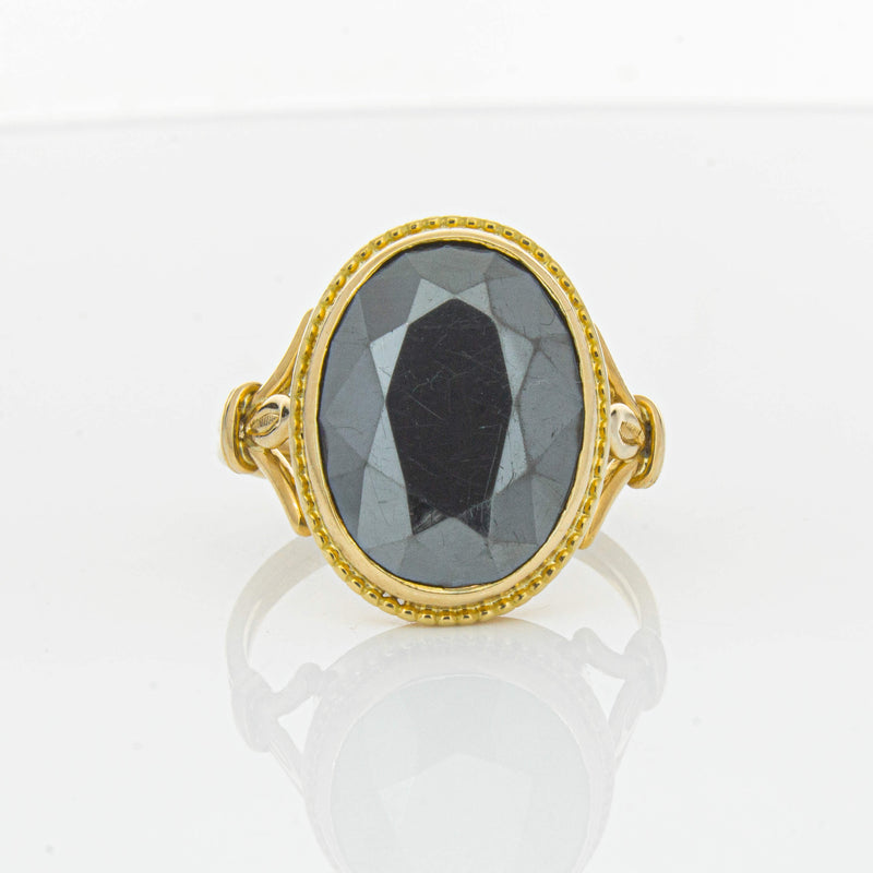 Deja Vu 18ct Yellow Gold Oval-Faceted Hematite Ring - Ring - Walker & Hall