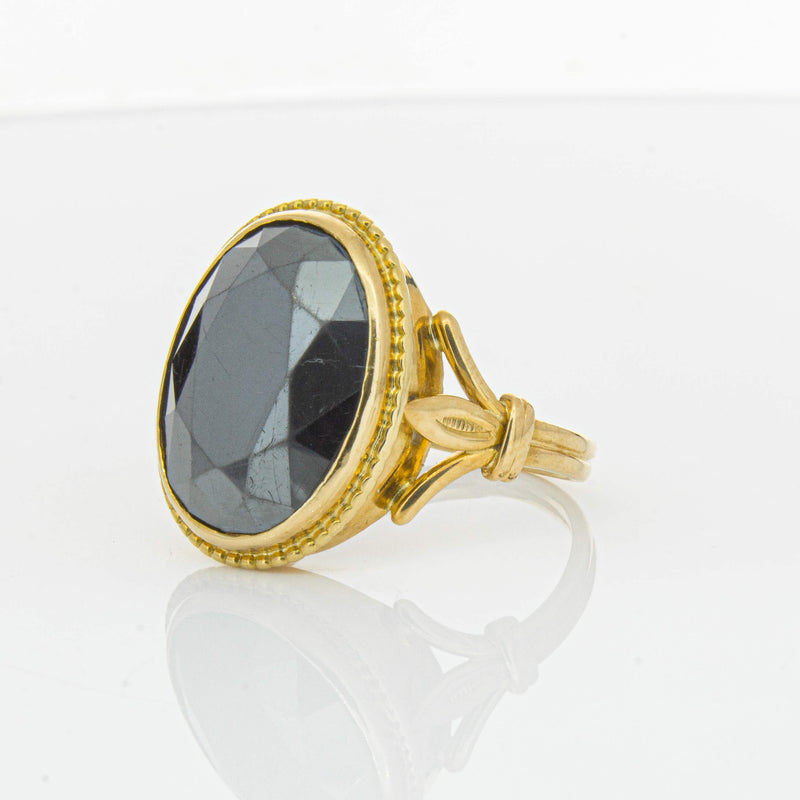 Deja Vu 18ct Yellow Gold Oval-Faceted Hematite Ring - Ring - Walker & Hall