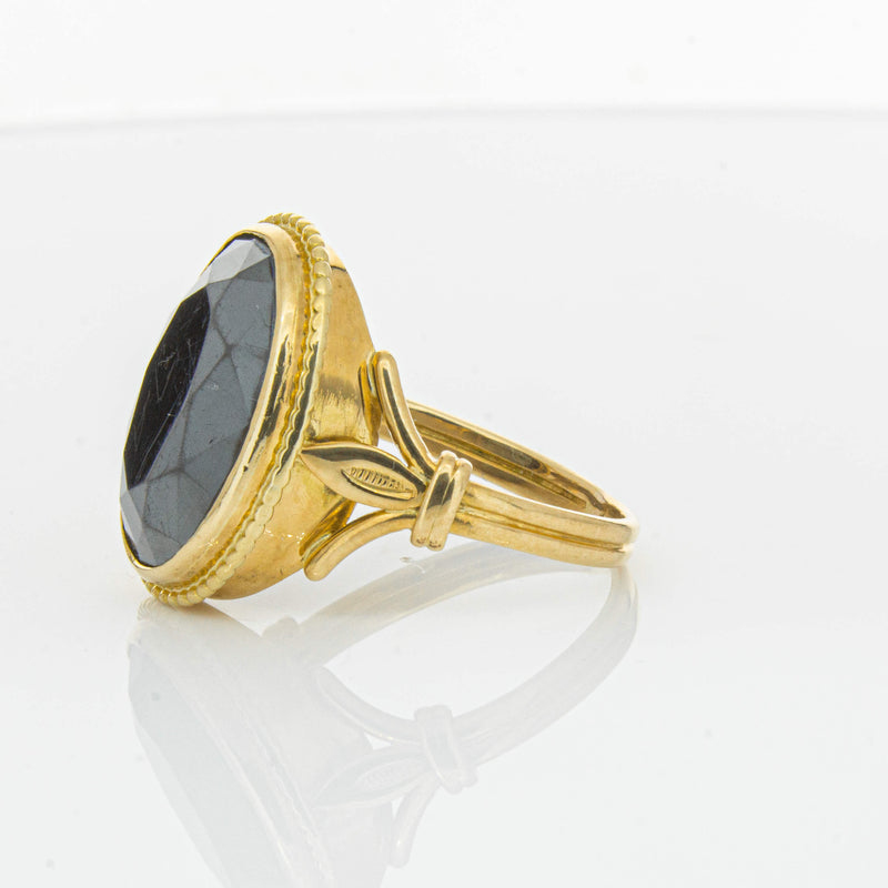 Deja Vu 18ct Yellow Gold Oval-Faceted Hematite Ring - Ring - Walker & Hall