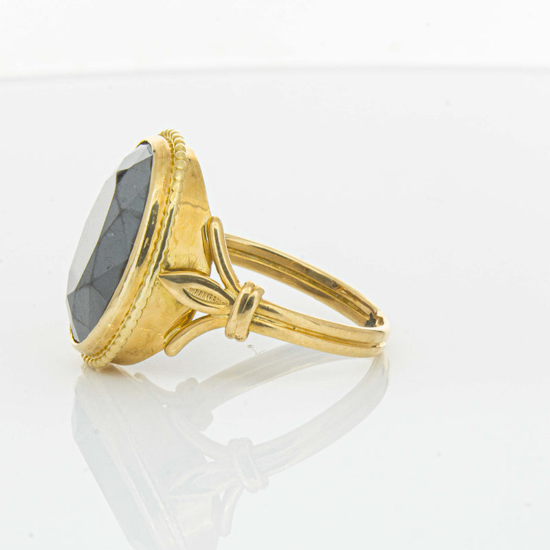 Deja Vu 18ct Yellow Gold Oval-Faceted Hematite Ring - Ring - Walker & Hall